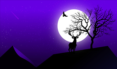 Starry night design graphic design hill illustration moon mountain nature starry night
