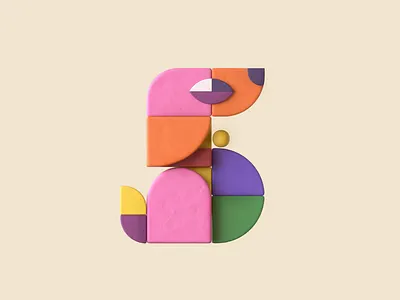 5 - Geometric Animal Number Shapes 3d animals blocks blue character clay dog flat vector geometric green illustration orange pink purple shapes yellow