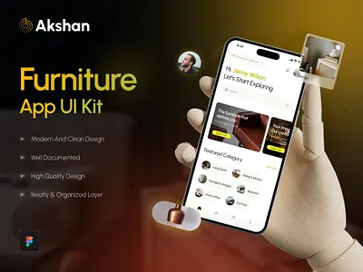 Akshan - Furniture App UI Kit app app ui kit branding ecommerce figma app furniture furniture app interior mobile design modern design moobile app responsive ui uikits