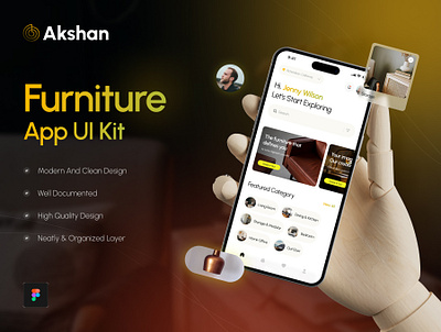 Akshan - Furniture App UI Kit app app ui kit branding ecommerce figma app furniture furniture app interior mobile design modern design moobile app responsive ui uikits