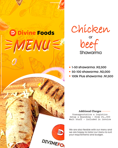 flier menu design 'divine foods' branding flier graphic design