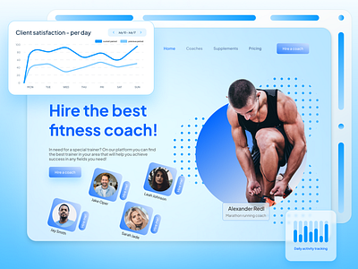 HireFit - Elevate your fitness game with personal coaches agency coach coaching design fitness flat design graphic design graphs hire landing landing page page service sports ui ux web design website