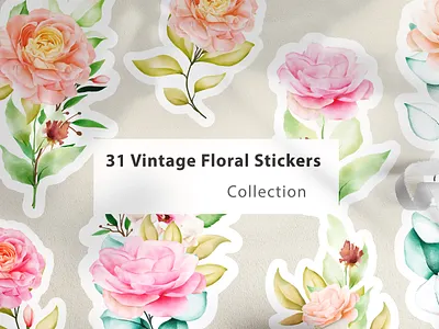 Vintage floral Stickers Collection illustration pattern