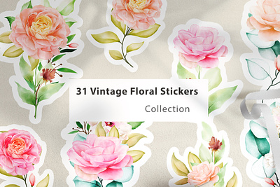 Vintage floral Stickers Collection illustration pattern