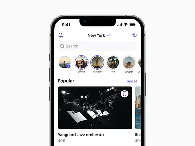 Social Media App account app clean design events filters interface ios app design minimal mobile profile search social media social media template social network stories ui ux