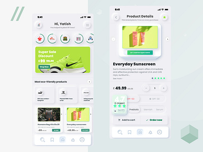 Green Shopping Revolution: Designing an Eco-Conscious UX app casestudy design designprocess designthinking ecofriendly ecommerce figma greendesign highfidelity minimal neumorphism shoppingapp ui ux
