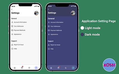 Mobile setting page ui design in light mode and dark mode ui