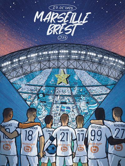 Night game artwork digital art football illustration illustration olympique de marseille poster