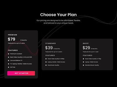 Subscription Plan Cards card design cards choose your plan daily ui 30 dark theme design pricing pricing plan subscribe subscription typography ui
