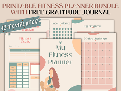 Printable Fitness Planner Bundle With Free Gratitude Journal graphic design planner