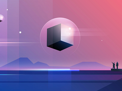 Black Cube inside of a Clear Sphere UFO abstract alien black cube colorful cube inside a sphere cube ufo floating cube flying craft flying object geometric graphic design hovering object illustration landscape ocean sci fi space uap ufo vector