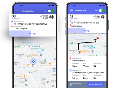 Driver Taxi App accept accept animation accept request design driver app driver booking app drop off location map route mobile app new ongoing ride online option passenger passenger request pick up ride route design taxi app ui