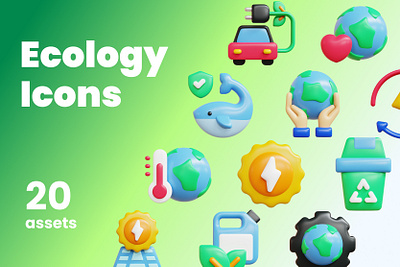 3D Ecology tiny icons 3d climate earth ecology recycle