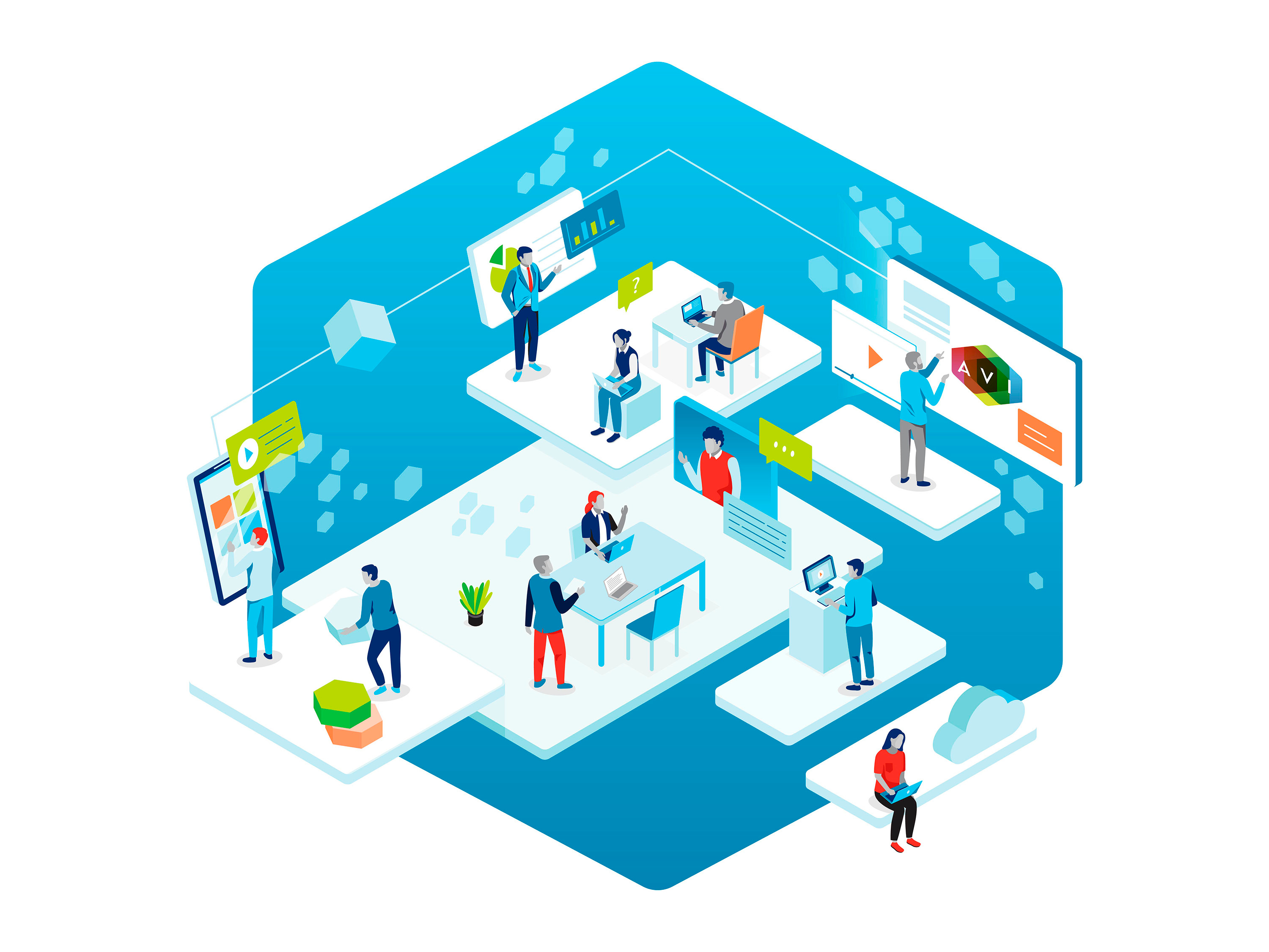 Isometric Illustrations 2d branding character colorful design graphic design illustration illustrations isometric people platfroms scene space vector website work