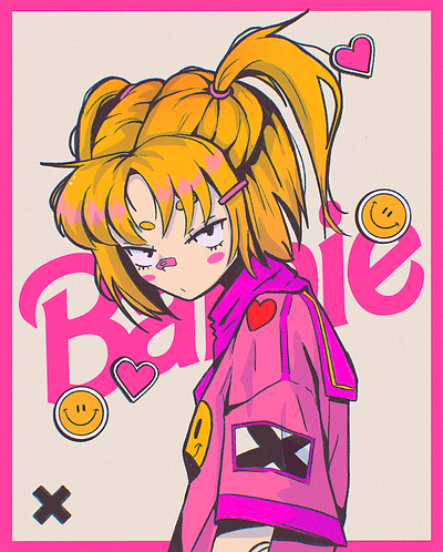 Barbie abstract anime illustration ipad pro poster texture