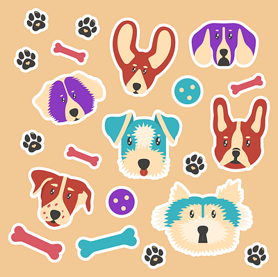 🐶 Collection of colorful dogs stickers 🐶 symbol