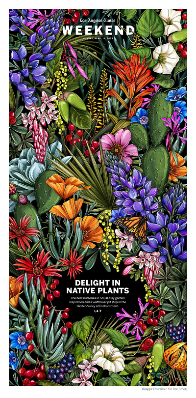 Los Angeles Times Cover Page Illustration botanical editorial floral illustration los angeles times packaging pattern surface design typography