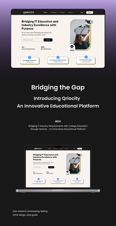Qriocity an Educational platform landing page e learnning educational website figma landing page ui ui design ui designer website