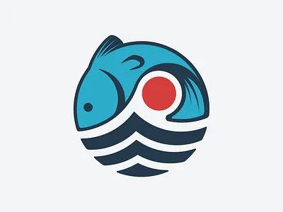 Serene Waters Logo aquatic brand identity brand identity design branding branding design calm fish fishing graphic design illustration jumping logo marine nature ocean outdoors seafood sun water