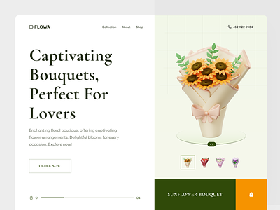 Flower Bouquet Landing Page - 3D Icons 3d 3d flower 3d icon 3d icons 3d illustration bouquet flower design flower flower shop icon illustration landing page ui web design website