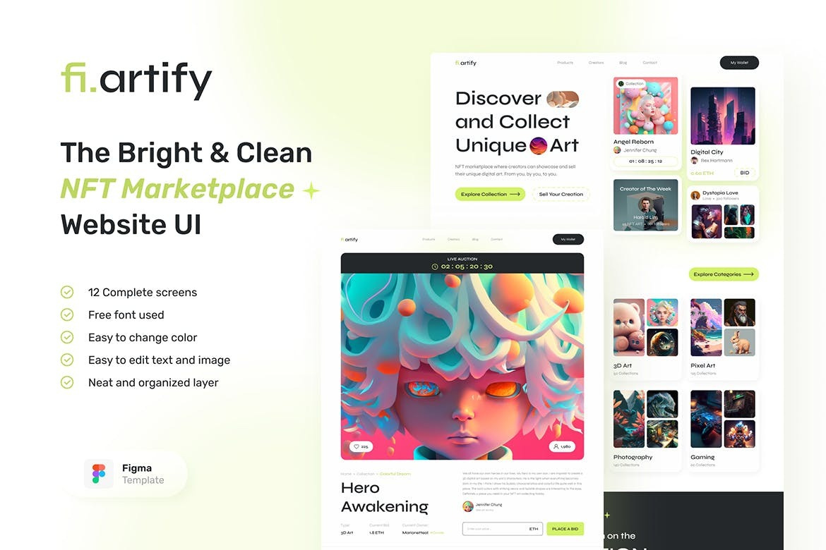 Artify – Bright, Clean Nft Marketplace UI app application landing landing page landingpage mobile app nft ui ui ux uidesign uiux uiuxdesign user user experience ux uxdesign uxui web webdesign website