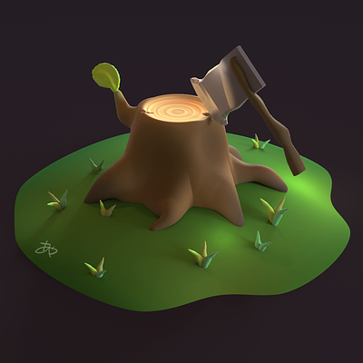 Stump with an axe 3d 3d illustration 3d art axe game stump tree womp