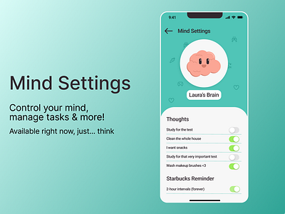 DailyUI007- Mind Settings ai app design app screen blue screen figma fun design illustration mind control teal screen ui ui design uxui