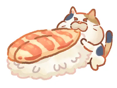 Mochitamasan eat ebisushi adorable animal art cat cute cute art cute illustration design illustration kawaii watercolor