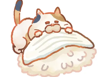 Mochitamasan eat ikasushi adrable animal art cat character cute cute art cute illustration illustration kawaii original character watercolor