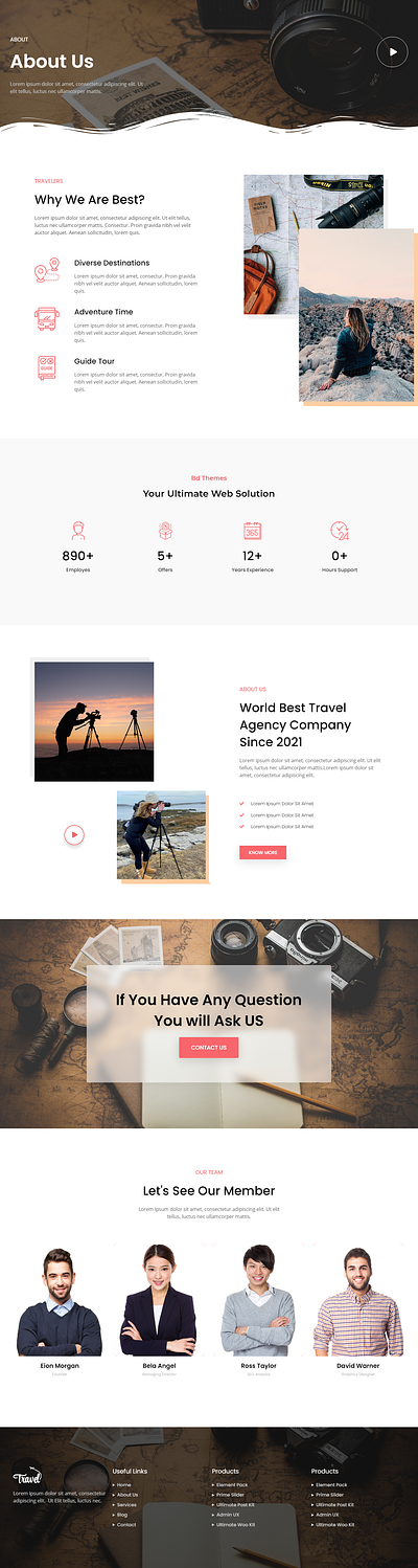 Travel-About Page customization elementor website design wordpress
