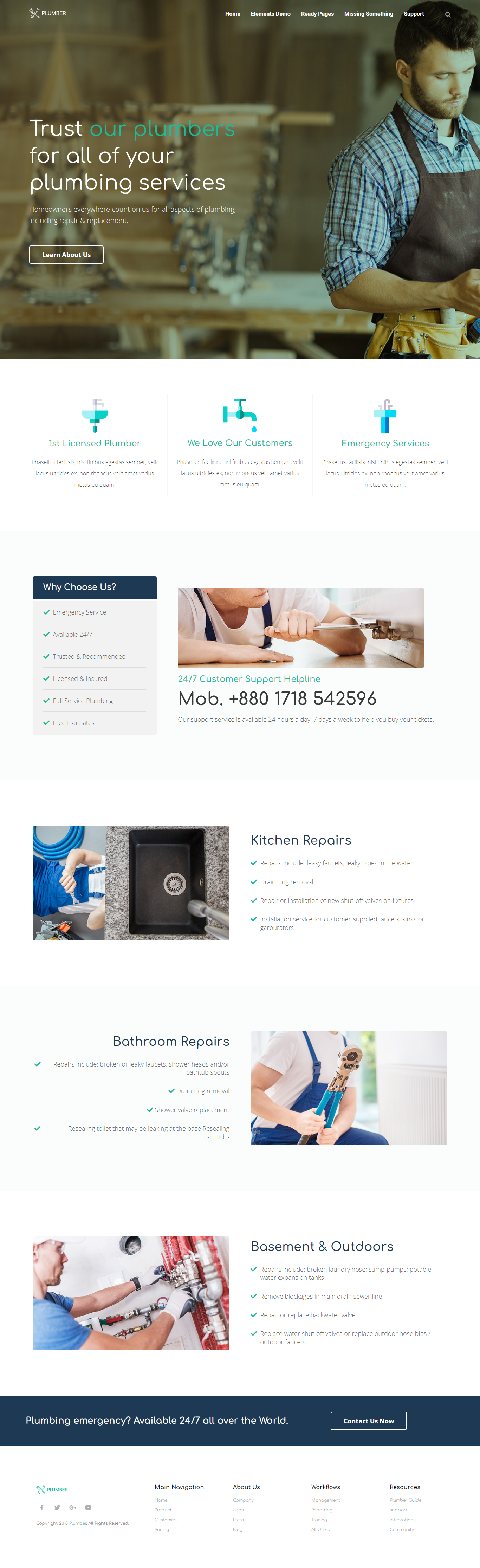 Plumber Template 2 blog customization design ecommerce elementor website design wordpress
