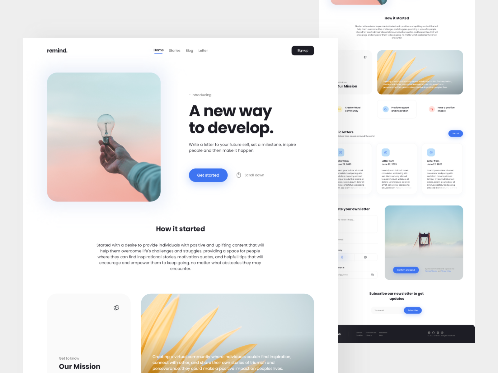 remind. letter mail motion ui website