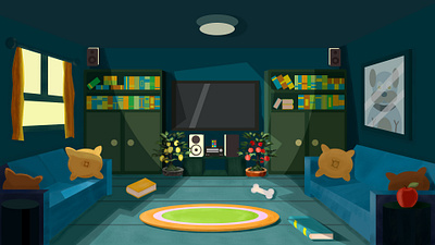 Scenario for Animation - Living room animation design illustration