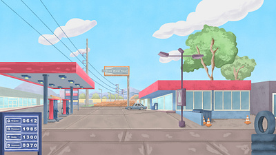Scenario for Animation - Gas Station animation design illustration