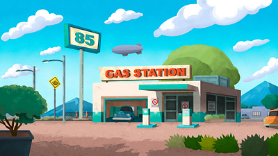 Scenerio for Animation - Old Gas Station animation design illustration