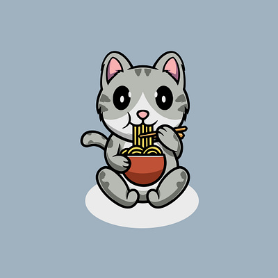 Cute Cat Eating Ramen Noodle graphic design hungry ui