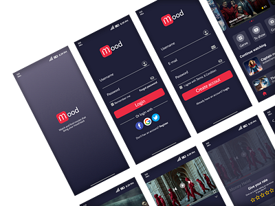 Mobile Movie App app application branding design graphic design illustration layout login logo mobile mood movie ui uiux ux vector
