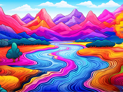 彩虹丝带形成概念抽象美丽艺术天空风景绘画设计插图艺术品 抽象
