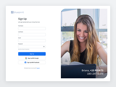 Blueprint Sign Up design marketing ui website