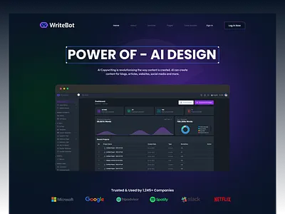 Writebot- AI Copywriting Landing Page ai copyrighting tool ai drack website ai home assistance ai landing page artificial intelegent copyrighting tool drack mode landing design minimal website themetags trending website