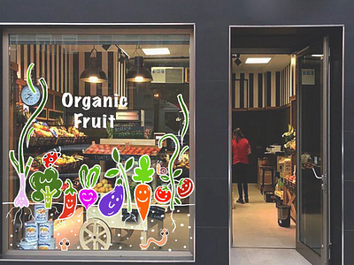 Organic fruit doodle doodleart fruit fruitshop organic organicfruit shopwindow vegetables vegetableshop visualidentity