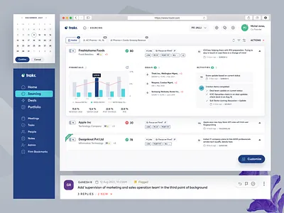 Companies Listing page b2b b2c bar chart bitcoin calendar cards chat comments companies listing enterprise finance graph landing page list money navigation private equity stock market thread ui
