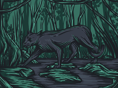 Black Panther animal art black panther brand designer creative digital drawing digital illustration drawing forest ghitea design illustration illustrator jungle logo designer panther rocks roots swamp tree trunk visual identity