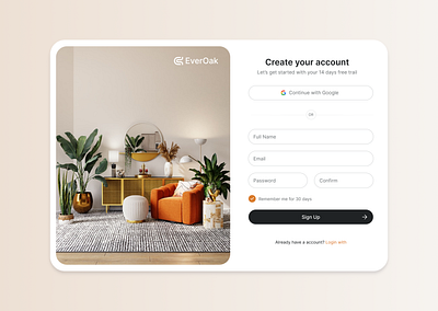 Sign up page — Everoak branding create account figma form log in login sign up signin signup simple ui uiux user interface ux design web design