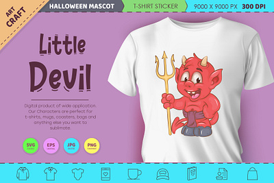 Cute Little devil. Halloween mascot. gradient