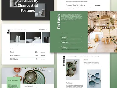 Clay Pottery studio ceramic clay clean darkmode dishes earthenware green home landing modern new picture pottery potterystudio studio ui uipractice web webdesign