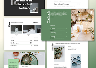 Clay Pottery studio ceramic clay clean darkmode dishes earthenware green home landing modern new picture pottery potterystudio studio ui uipractice web webdesign