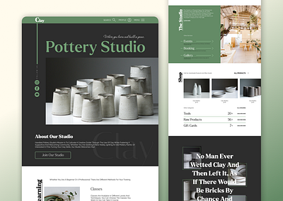 Clay Pottery Studio ceramic clay clean darkmode dishes earthenware green home landing modern new picture pottery potterystudio studio ui uipractice web webdesign