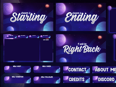 Space theme animated Twitch stream overlays 2d animation after effects animation design graphic design photoshop space overlays space stream overlays space theme stream graphics stream overlays stream package twitch twitch alerts twitch overlays twitch panels vector