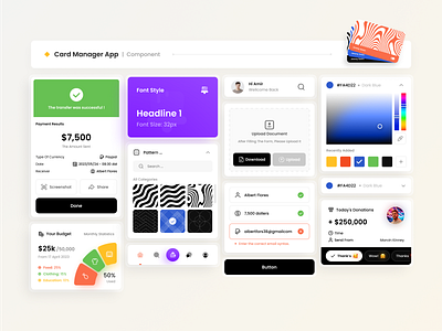 Component | Card Managment App account management app app design bank bank account budgeting card cash withdrawal colorful component credit card design managmet card money money management money transfer ui uidesign ux uxdesign